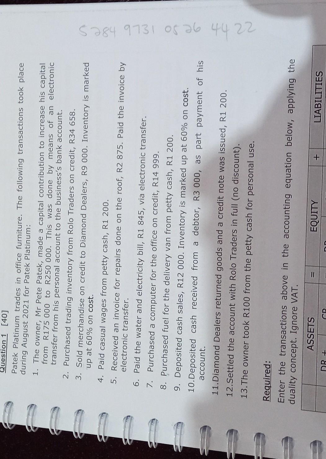  please help me with this question Question 1 [40] Patek Platinum