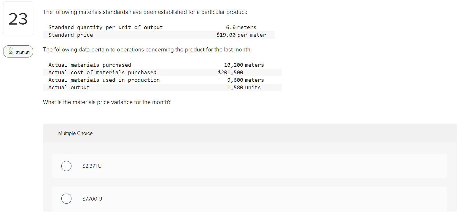 Multiple Choice $2,371 U $7,700 U $10,800 U $16,320 U The following