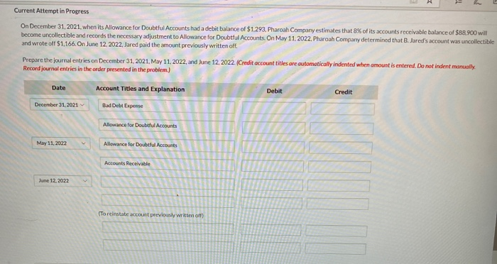  Current Attempt in Progress On December 31, 2021, when its Allowance