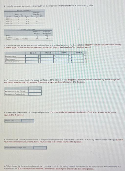 forecasters in the following table: Caiculate the following for a portfolio manager