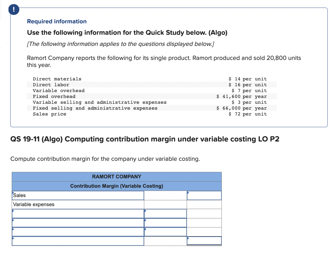 (Algo) [The following information applies to the questions displayed below.] Ramort Company