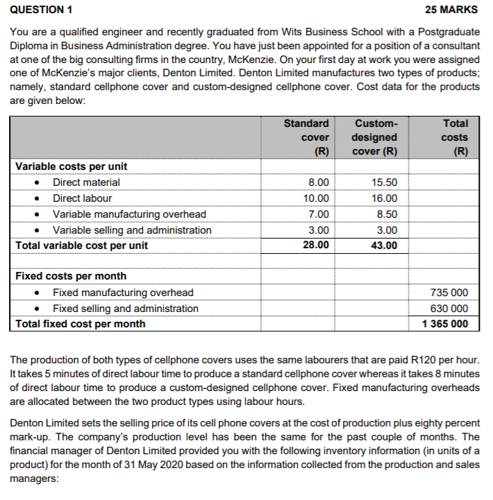  QUESTION 1 25 MARKS You are a qualified engineer and recently