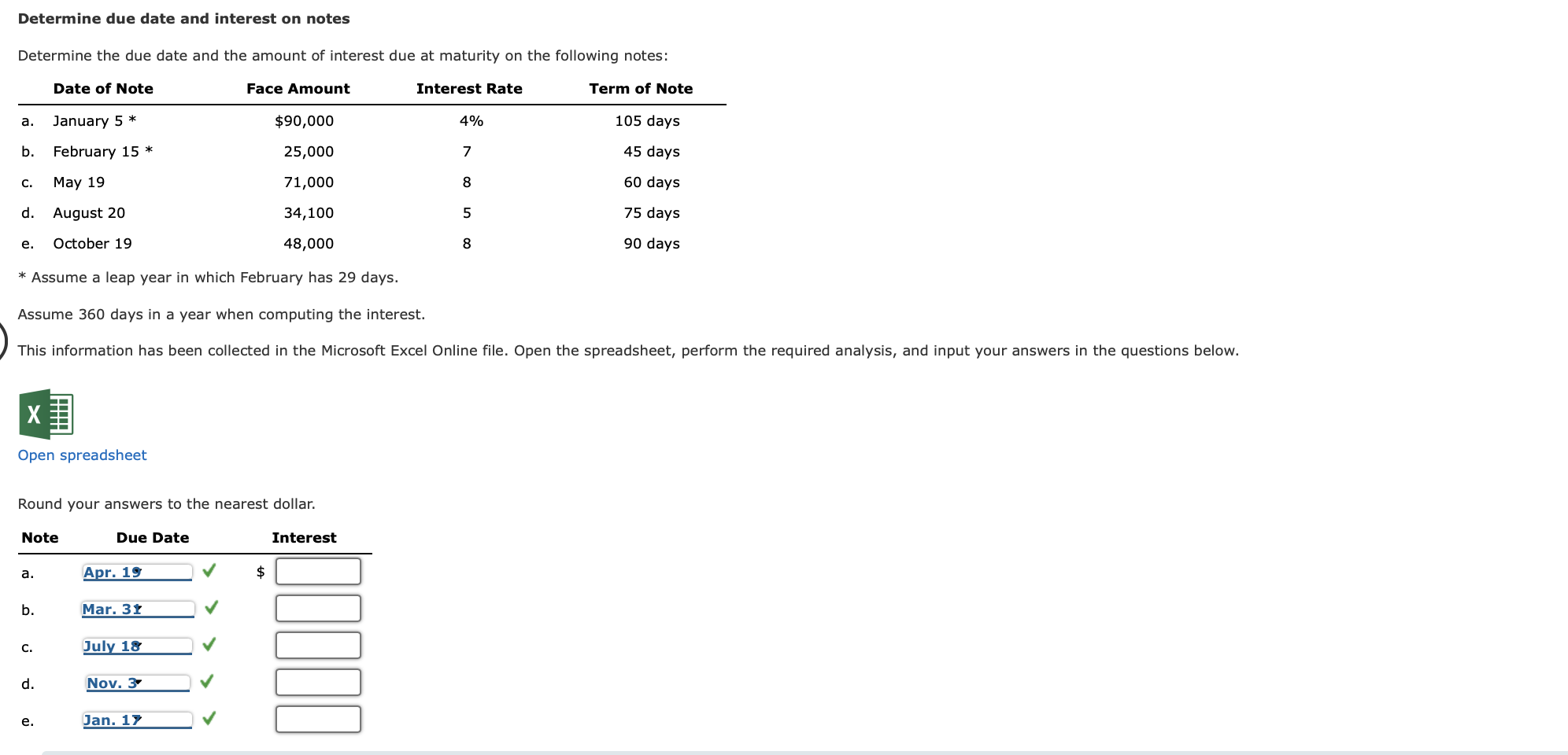 Determine due date and interest on notes Determine the due date