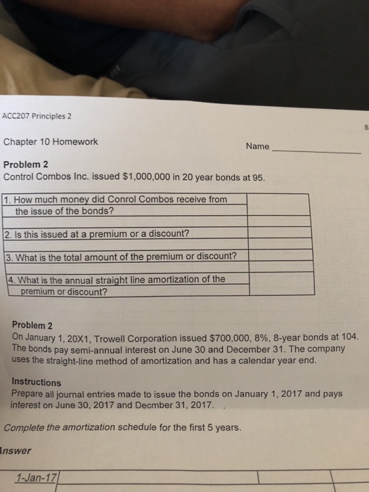  ACC207 Principles 2 Chapter 10 Homework Problem 2 Name Control Combos
