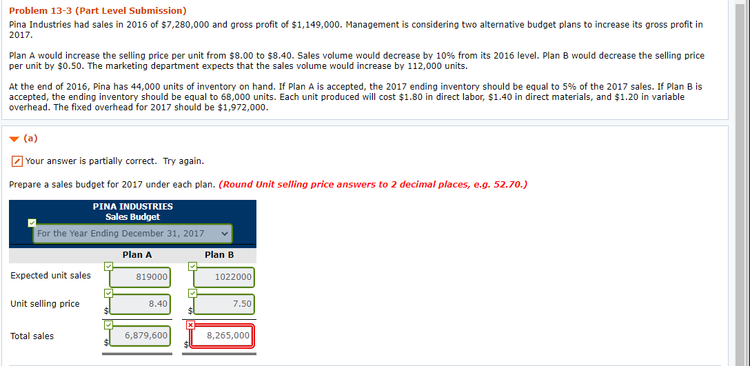  A-Prepare a sales budget for 2017 under each plan. Expected unit