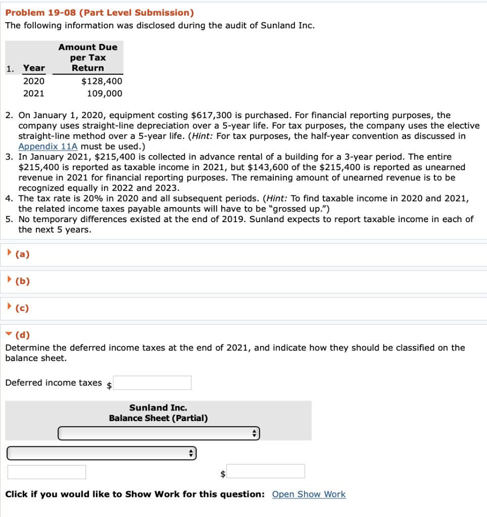  Problem 19-08 (Part Level Submission) The following information was disclosed during