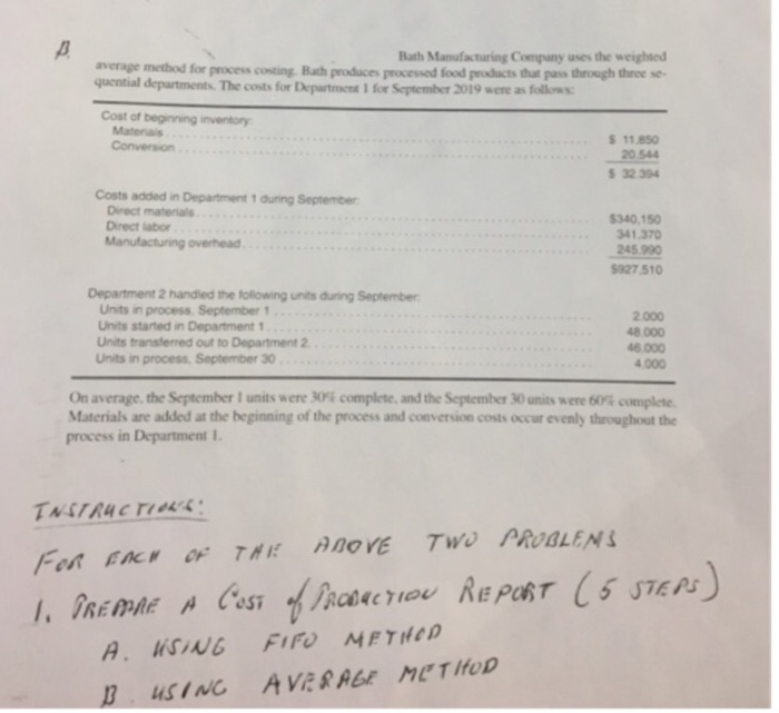  Bath Manufacturing Company uses the weighted average method for process conting