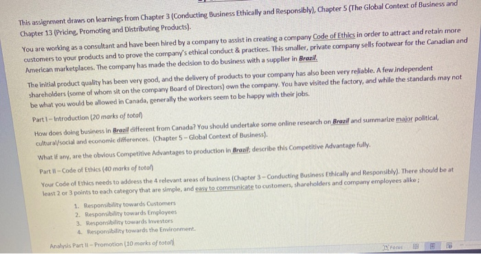  This assignment draws on learnings from Chapter 3 (Conducting Business Ethically