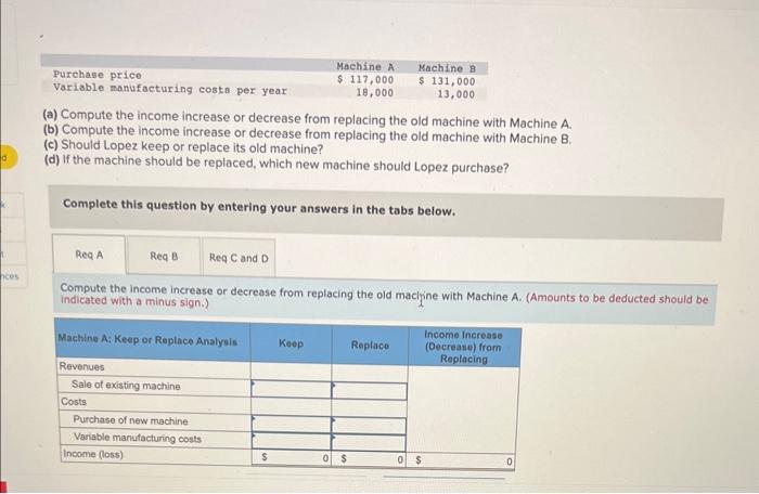  (a) Compute the income increase or decrease from replacing the old