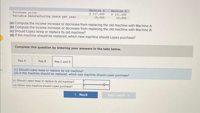 replacing the old machine with Machine B. (c) Should Lopez keep or