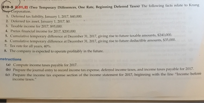  01,2) (Two Temporary Differences, One Rate, Beginning Deferred Taxes) The following