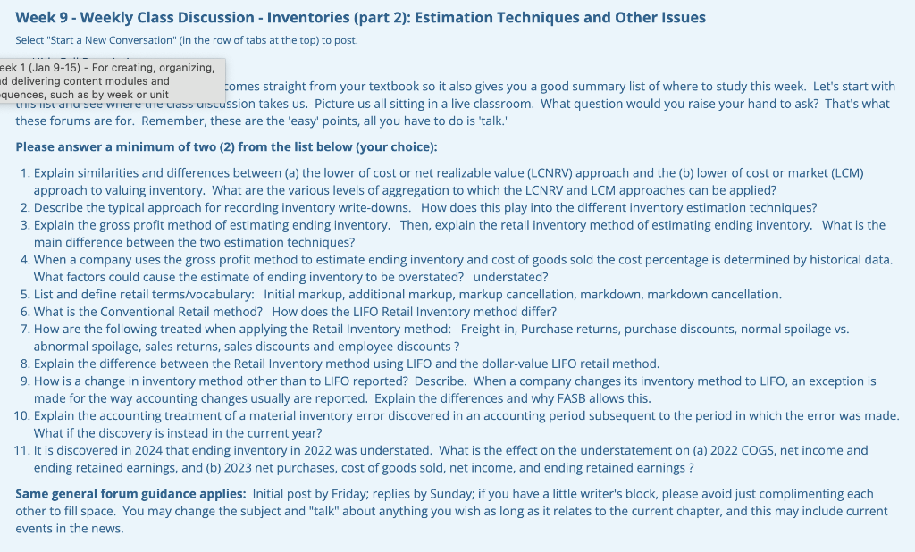  Week 9 - Weekly Class Discussion - Inventories (part 2): Estimation