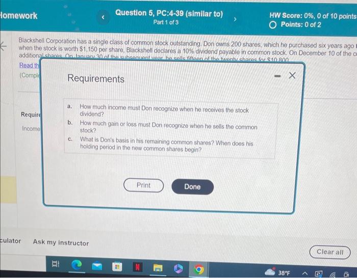 year. When the slock is worth 51,150 per share, Blackshell declares a