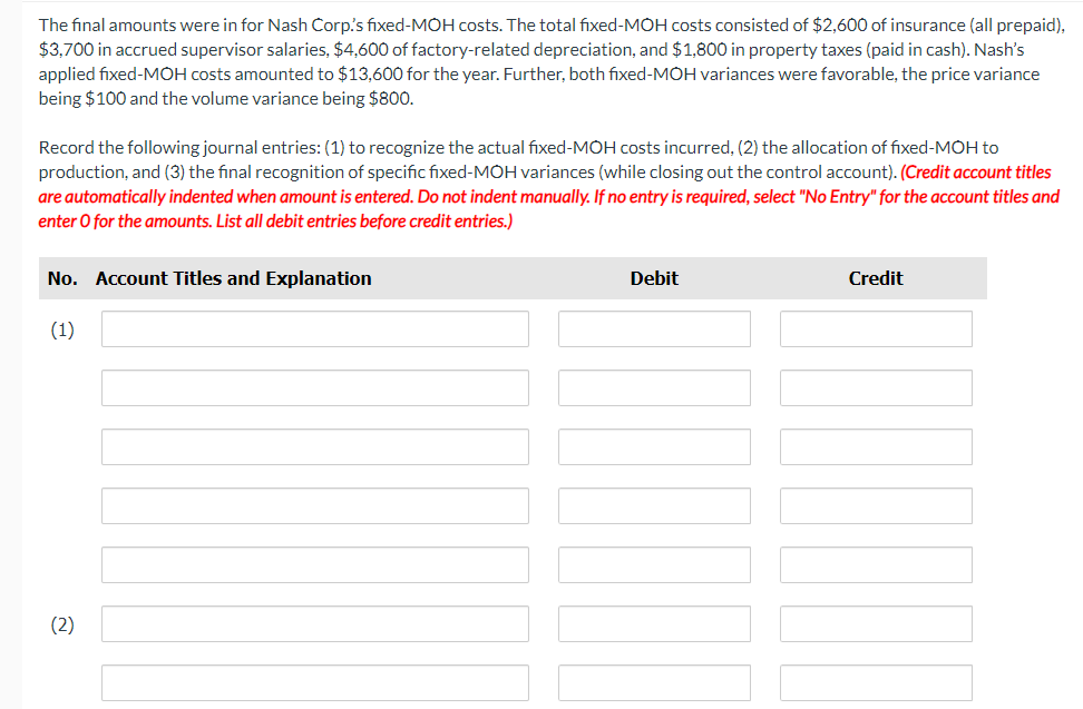 Need help with Question #2? The final amounts were in for Nash
