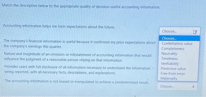 same answer choices for the 5 statements Match the descriptive below to