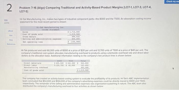  ec 7 2 Check my wo 2 Problem 7-16 (Algo) Comparing