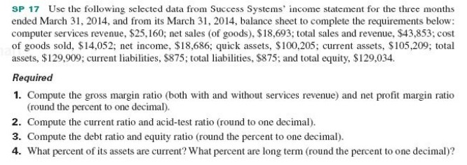 SP 17 Use the following selected data from Success Systems' income