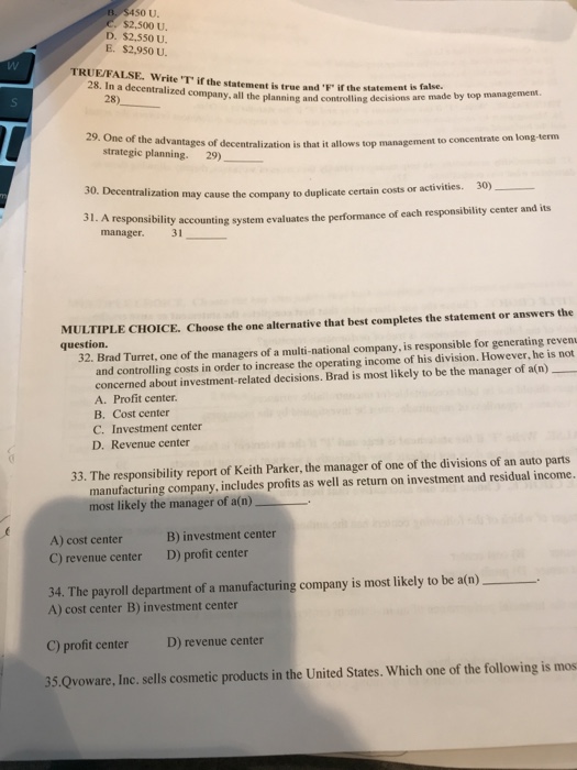  s0 U $2,500 U. D. $2,550 U E. $2,950 U. 28.