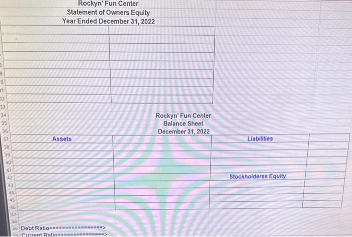 Debt Ratio and Current Ratio Rockyn' Fun Center Income Statement Year Ended