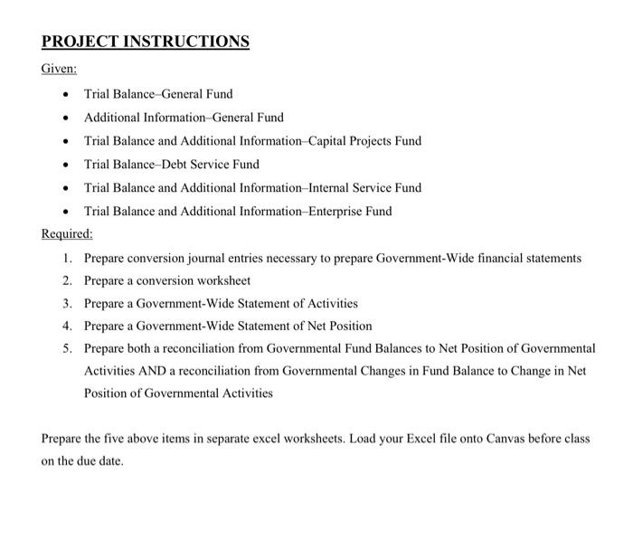  . PROJECT INSTRUCTIONS Given: Trial Balance General Fund Additional Information-General Fund