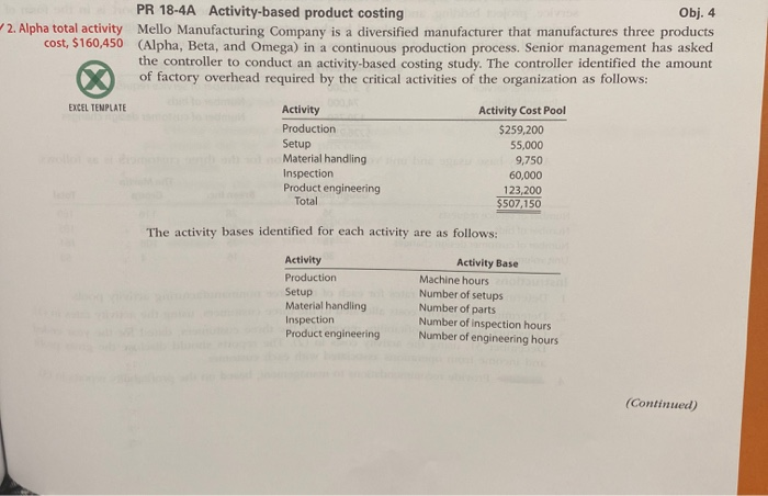  PR 18-4A Activity-based product costing Obj. 4 2. Alpha total activity