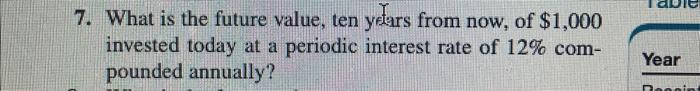  7. What is the future value, ten years from now, of