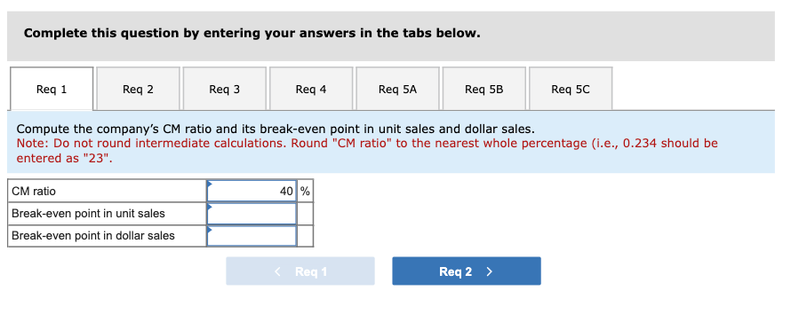 Problem 5-22 (Algo) CVP Applications; Contribution Margin Ratio; Break-Even Analysis; Cost Structure