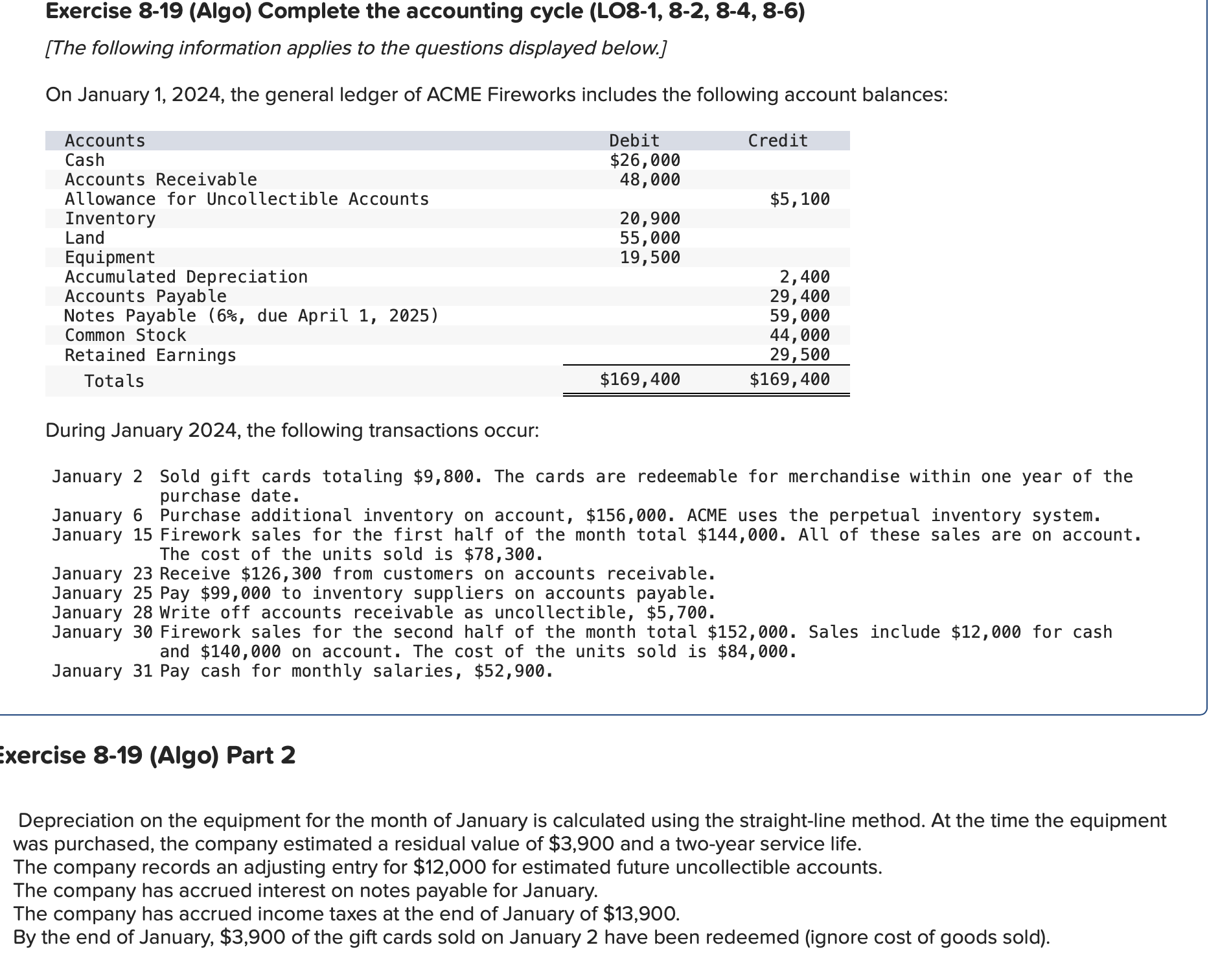  Exercise 8-19(Algo) Complete the accounting cycle (L08-1,8-2,8-4,8-6) [The following information applies