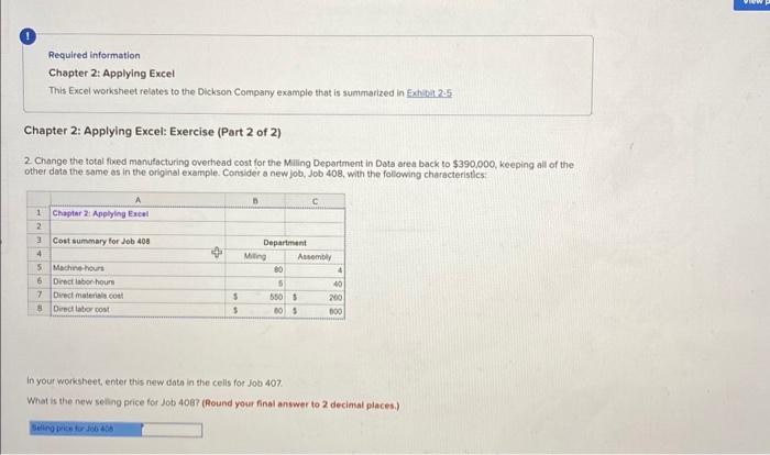  Required information Chapter 2: Applying Excel This Excel worksheet relates to