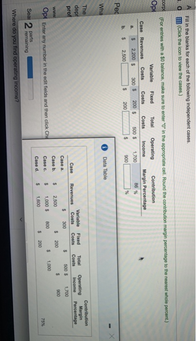 please complete data table A Fill in the blanks for each of