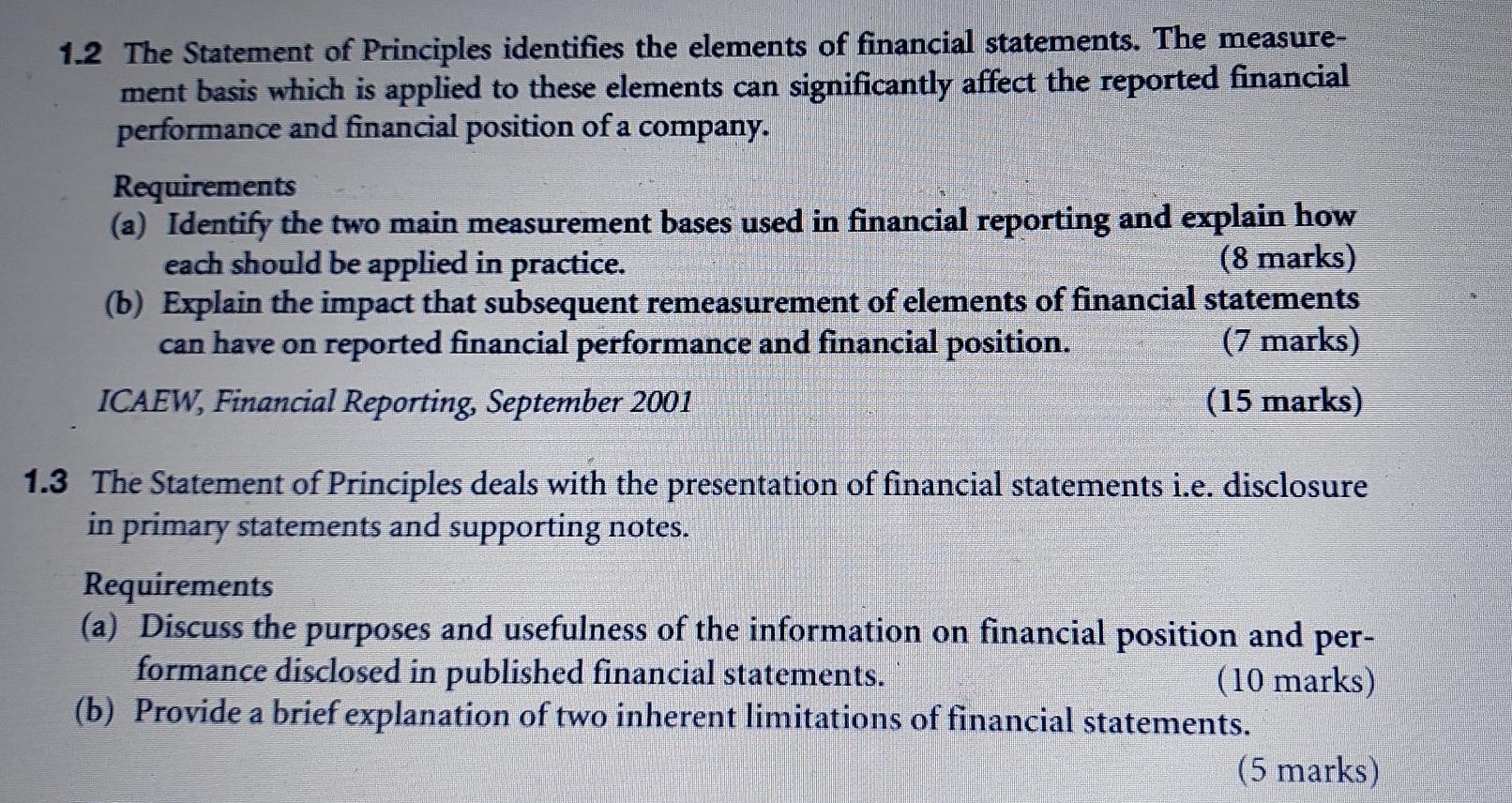 please answer the two questions 1.2 The Statement of Principles identifies