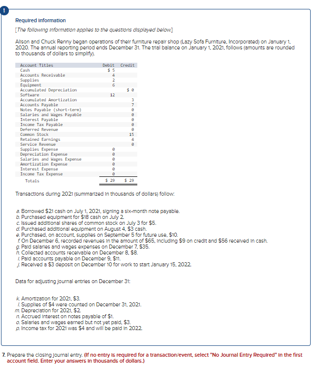 for a transaction/event, select "No Journal Entry account field. Enter your answers