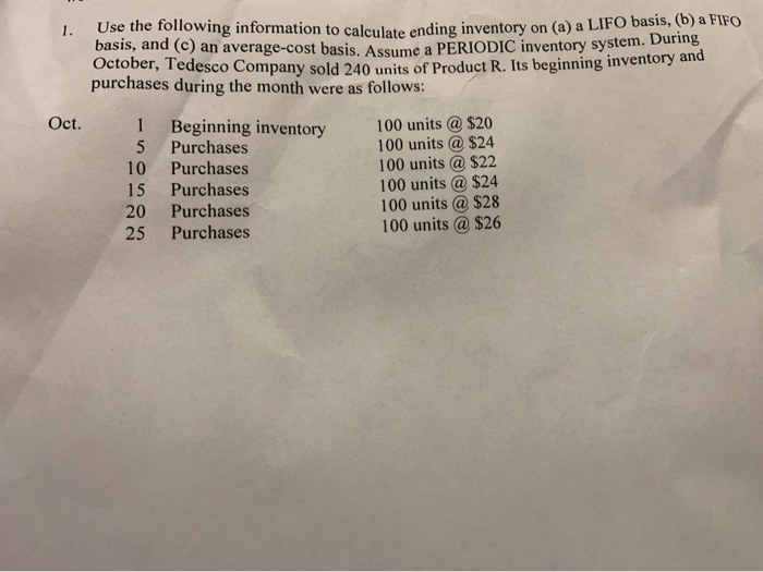  please on looseleaf and create a table Use the following information