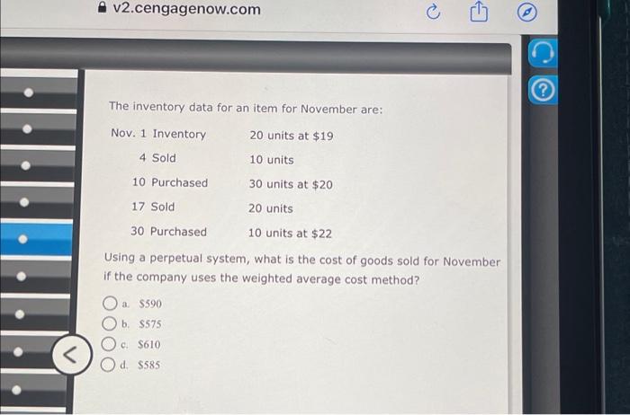  The inventory data for an item for November are: Using a