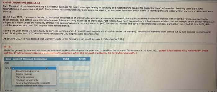 in servicing and reconditioning repairs for classic European automobiles. Servicing costs $750,