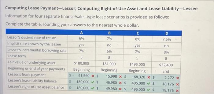  Computing Lease Payment-Lessor; Computing Right-of-Use Asset and Lease Liability-Lessee Information for