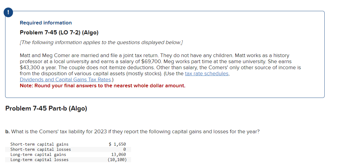  ! Required information Problem 7.45(LO 7-2)(Algo) [The following information applies to