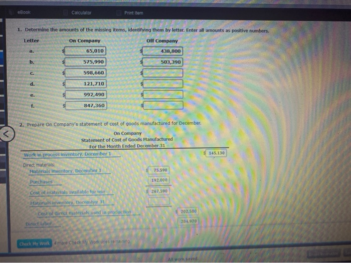 from the income statement and cost of goods manufactured statement data for