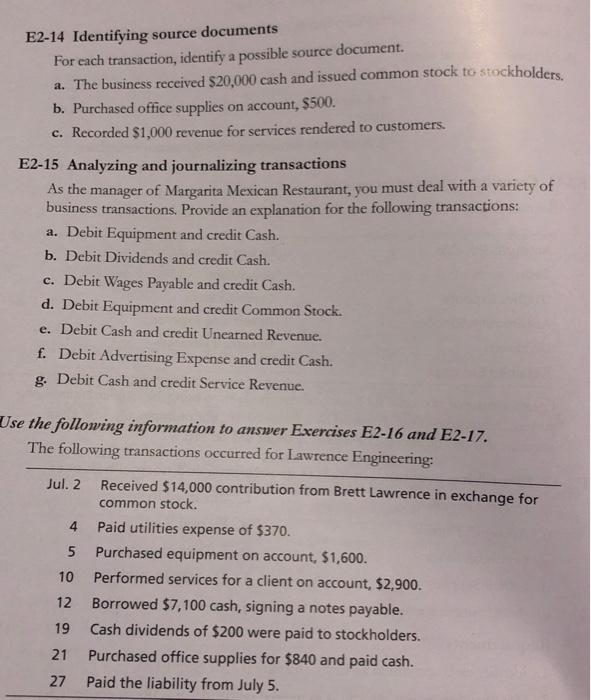 E2-16 and E2-17 please journalize and post to the ledgers. thank you!!