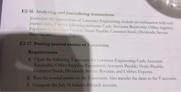 E2-14 Identifying source documents For each transaction, identify a possible source document.
