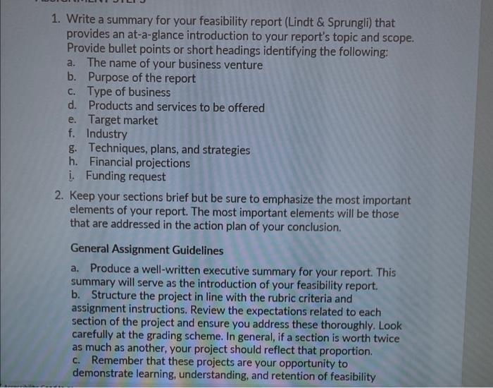 report or business plan needs an executive summary to intuoduce the topic