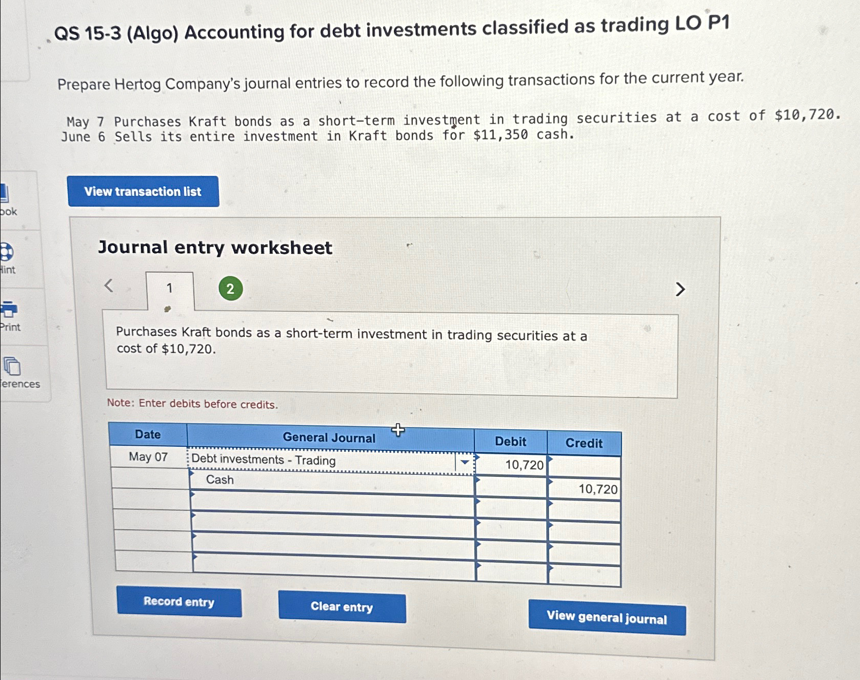  QS 15-3(Algo) Accounting for debt investments classified as trading LO P1