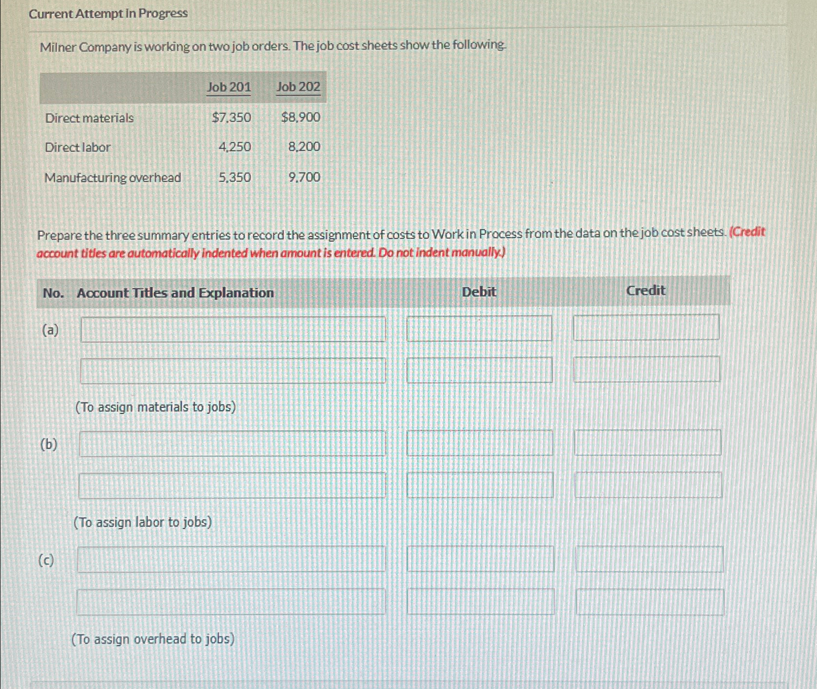  Current Attempt in Progress Milner Company is working on two job