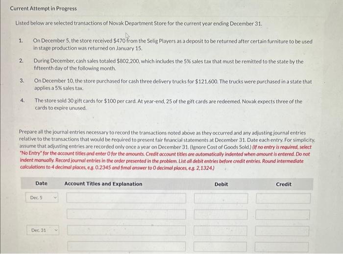  Current Attempt in Progress Listed below are selected transactions of Novak