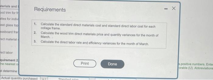 indicate that each collage trame will require the following drect matoriah and