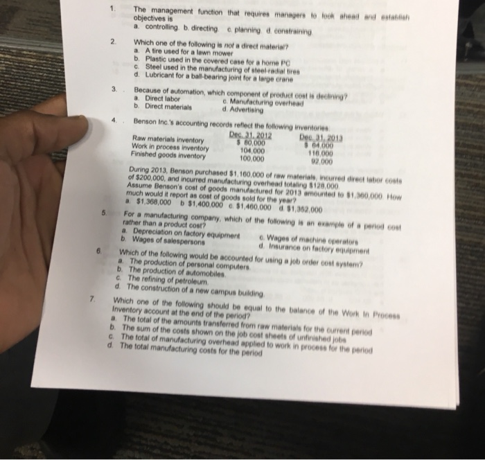  1. The management function that requires managers to look ahead and