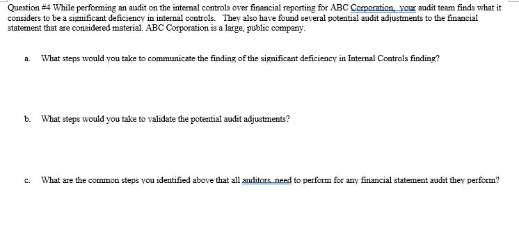 Please help me with these questions. Question #4 While performing an audit