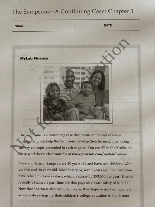  The Sampsons-A Continuing Case: Chapter 1 NAME DATE ution MyLab Finance