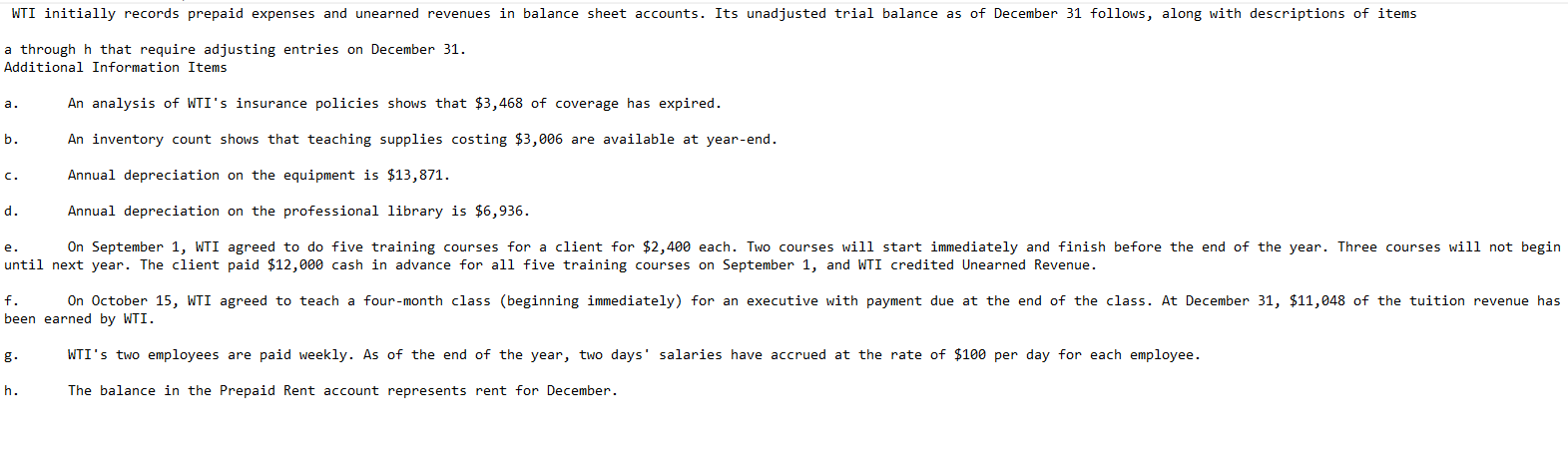 Required: . Prepare the necessary adjusting journal entries for items a