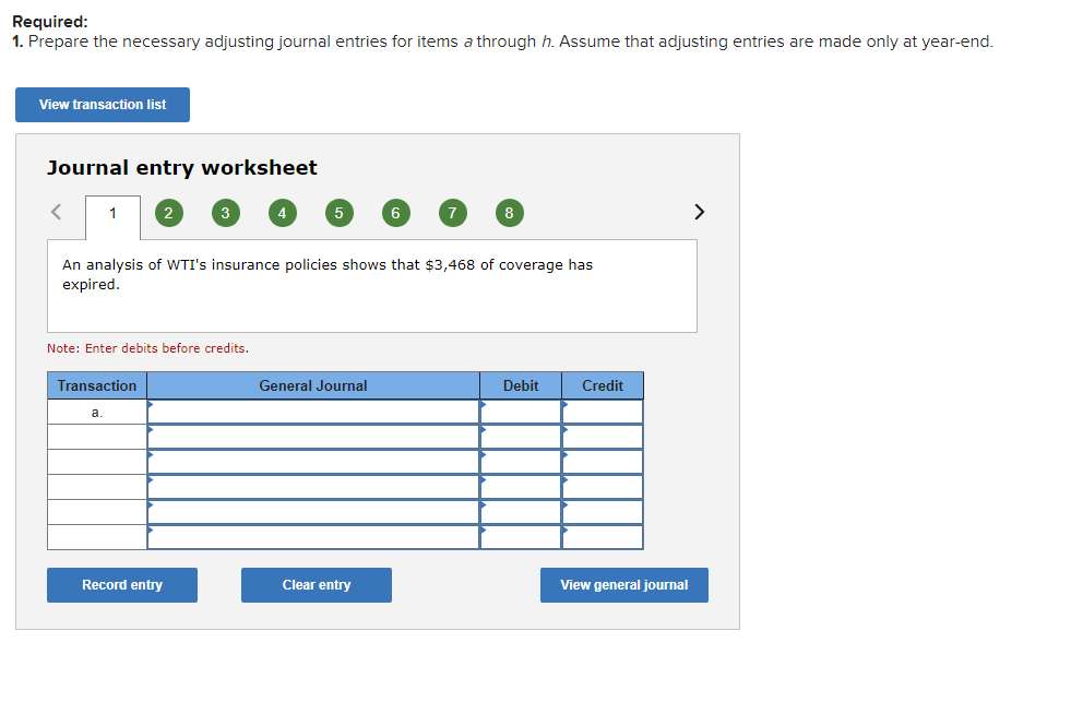 entry worksheet An analysis of WTI's insurance policies shows that $3,468 of